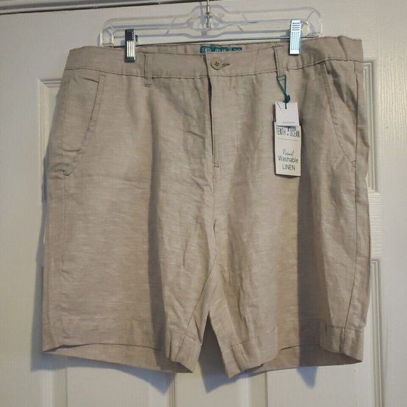 Tenth + Ocean Shorts, Tan Sand, Size 36 Lightweight Linen Cotton blend NEW - Picture 1 of 3